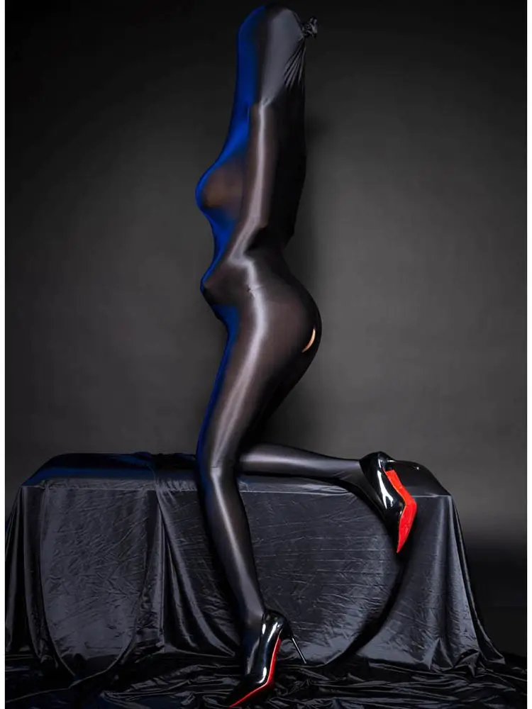 Błyszczące Body Body Bodystocking rajstopy Zentai z odkrytym kroczkiem trykotowe rajstopy gorąca, seksowna bielizna przezroczysta ciało