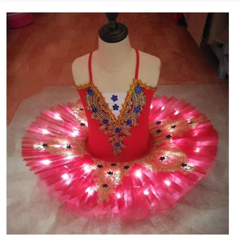Falda de tutú de Ballet profesional para niñas y adultos, Vestido de bailarina, disfraz de baile Led, tutú de panqueque, Vestido de cisne blanco