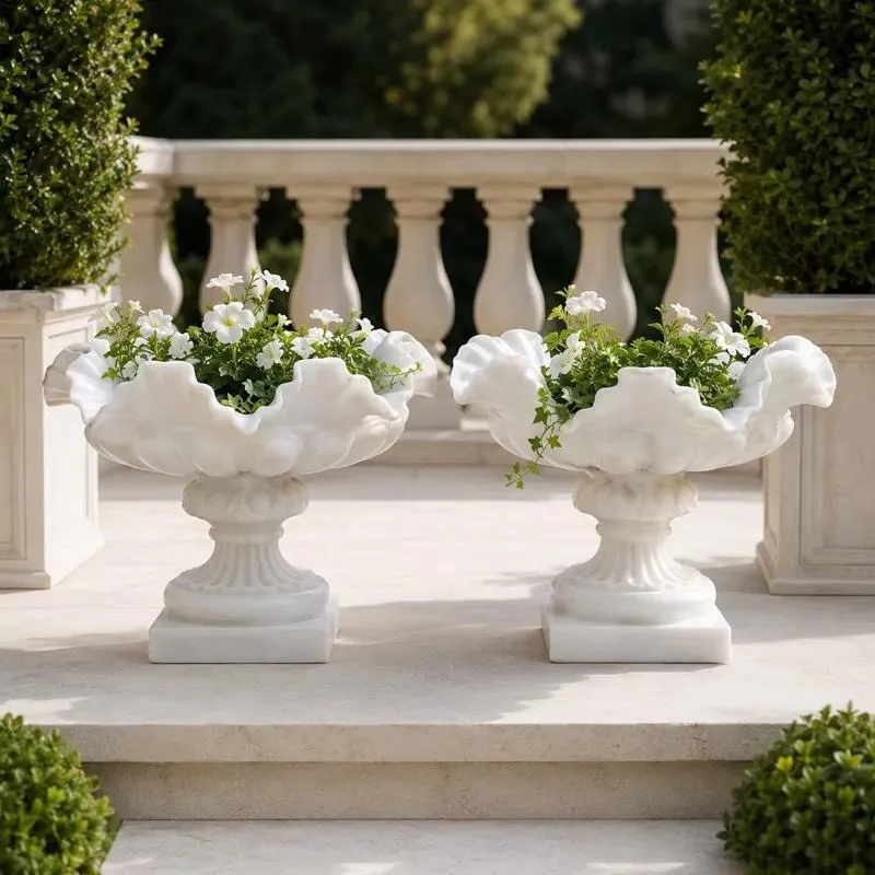 custom white marble garden pots for patio landscape design