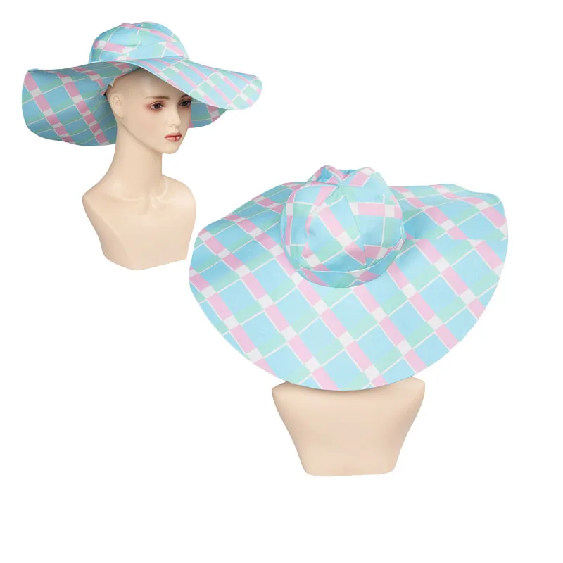 Barbier Margot-Casquette de cosplay pour femmes, chapeau de plage d'été pour filles, casquettes de protection solaire, imprimé bleu, accessoires de costume, cadeaux d'accessoires d'Halloween