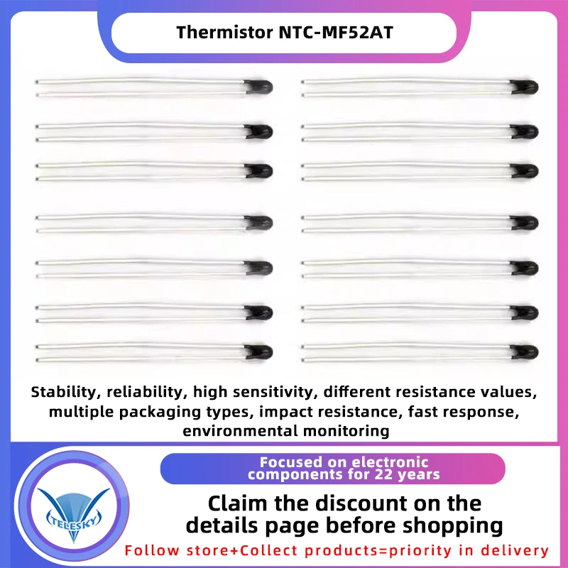 100pcs NTC Thermistor Resistors Set, Accuracy 1% and 5%, with Multiple Values and Compatibility, MF52  B3950 Series