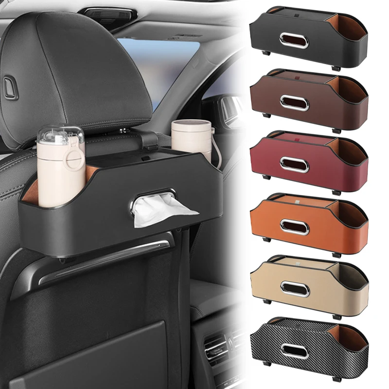 Car Multifunctional Leather Tissue Storage Box Under Seat Auto Back Seat Paper Bag Place Water Cup Holder Hanging Hook Organizer