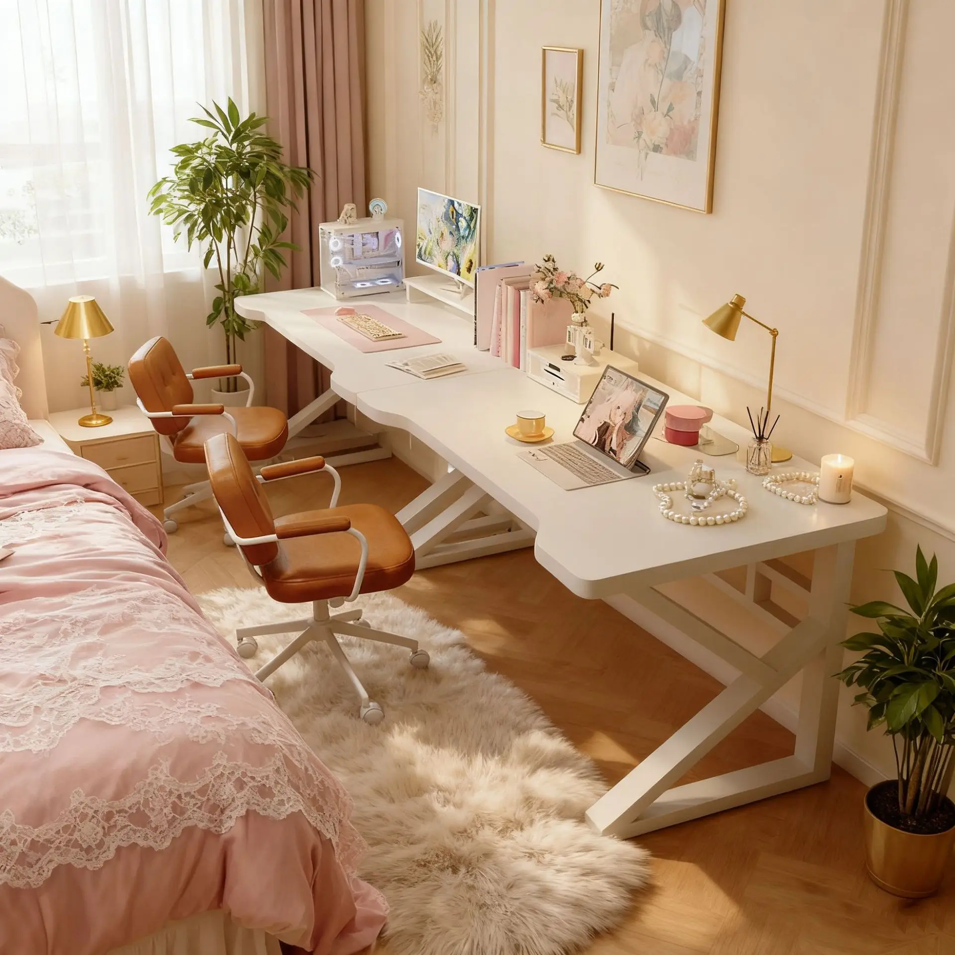 

Двухместный компьютерный стол JC, 2-метровый длинный стол для учебы и письма, стол для девичьей спальни, рабочий стол, домашний стол.