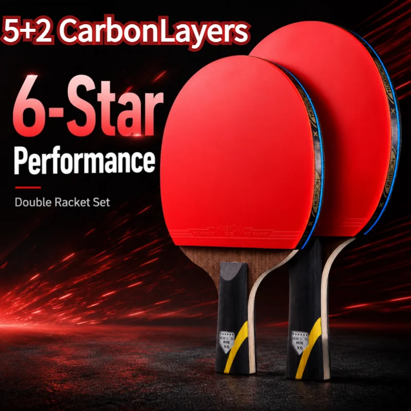 Table Tennis Bat Butterfly - 6 スターカーボン卓球超強力ピンポンラケットトレーニングラケットパドルゴムカーボンファイバーブレードの突起