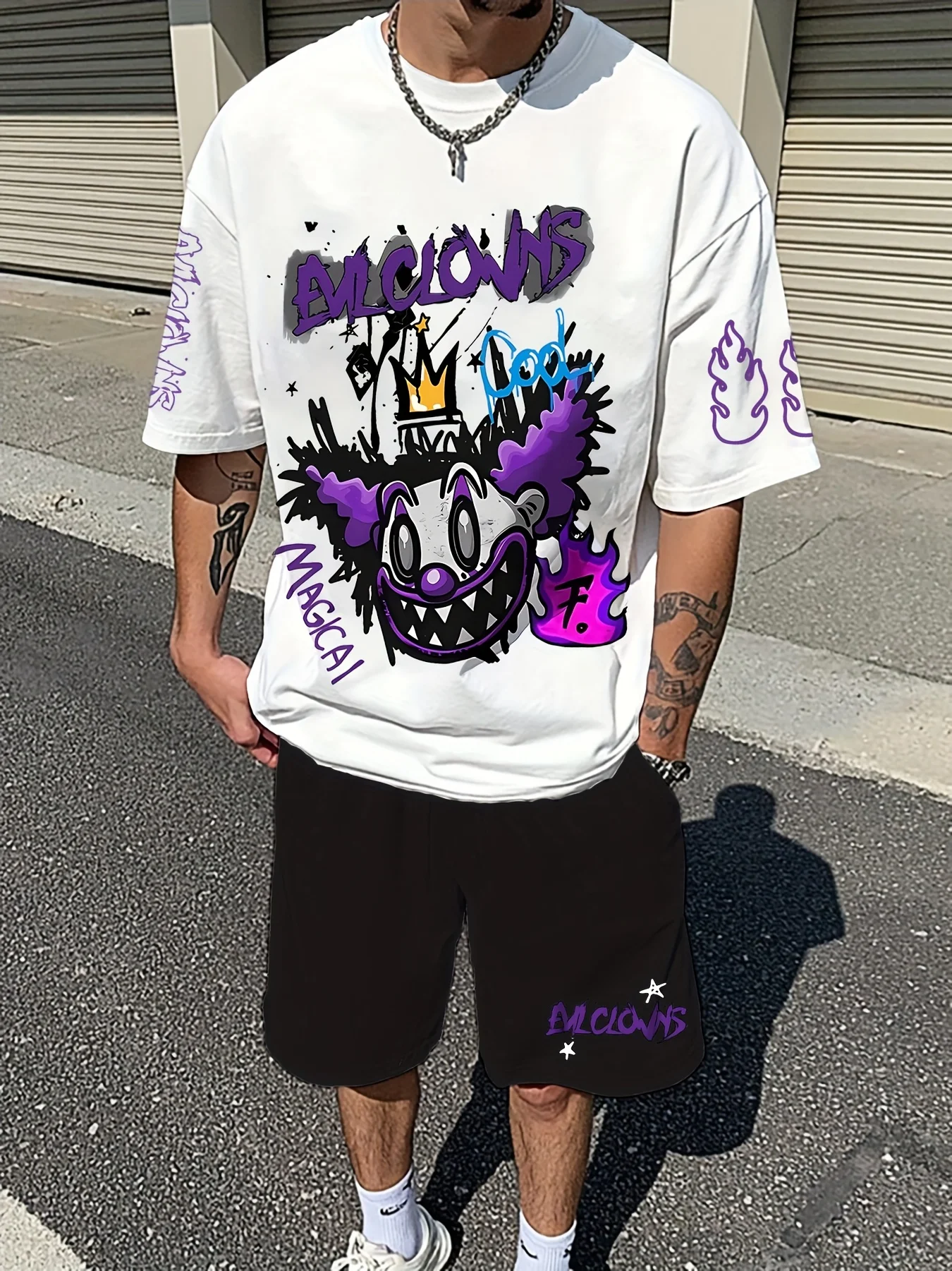 

2025 summer new men's suit casual fashion men's and women's printed T-shirt street hip hop short sleeve shorts men's clothing