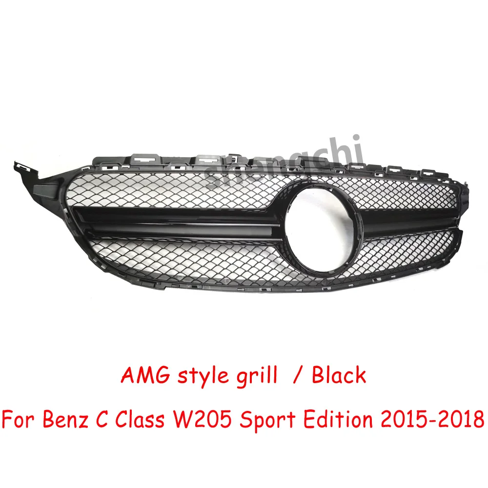 W205 AMG Front Bumper Grill For Mercedes Benz C Class C205 C180 C200 C300 C43 Sport Edition Grille 2015-2018,Non Classic Model