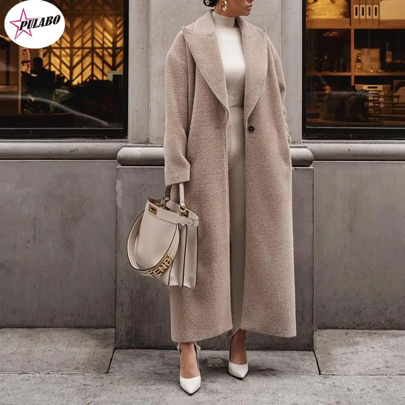 

PULABO 70% Sheep Wool 30% Cashmere French Coat, Languid And Elegant Commuting Thin Warm Mid-length Overcoat For Women