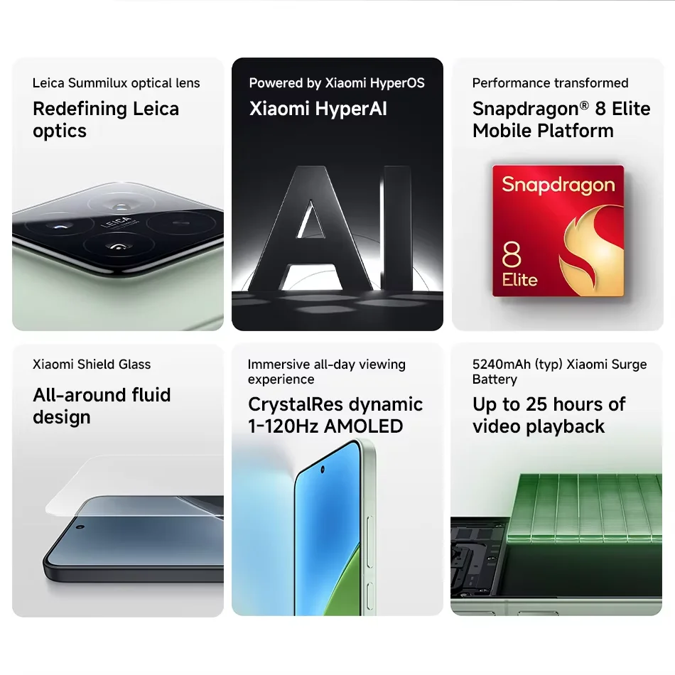 Xiaomi 15 5G 글로벌 버전 Snapdragon 8 엘리트 스마트폰 6.36" 120Hz AMOLED 5240mAh 90W HyperCharge 50MP Leica 카메라 NFC