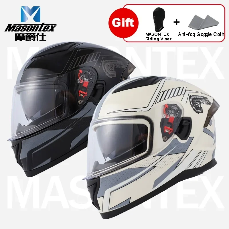 MASONTEX Full Face Motorcycle Helmet Dual Lens Bluetooth Helmet Full-coverage Four Season Motorcycle Helmets for Men and Women