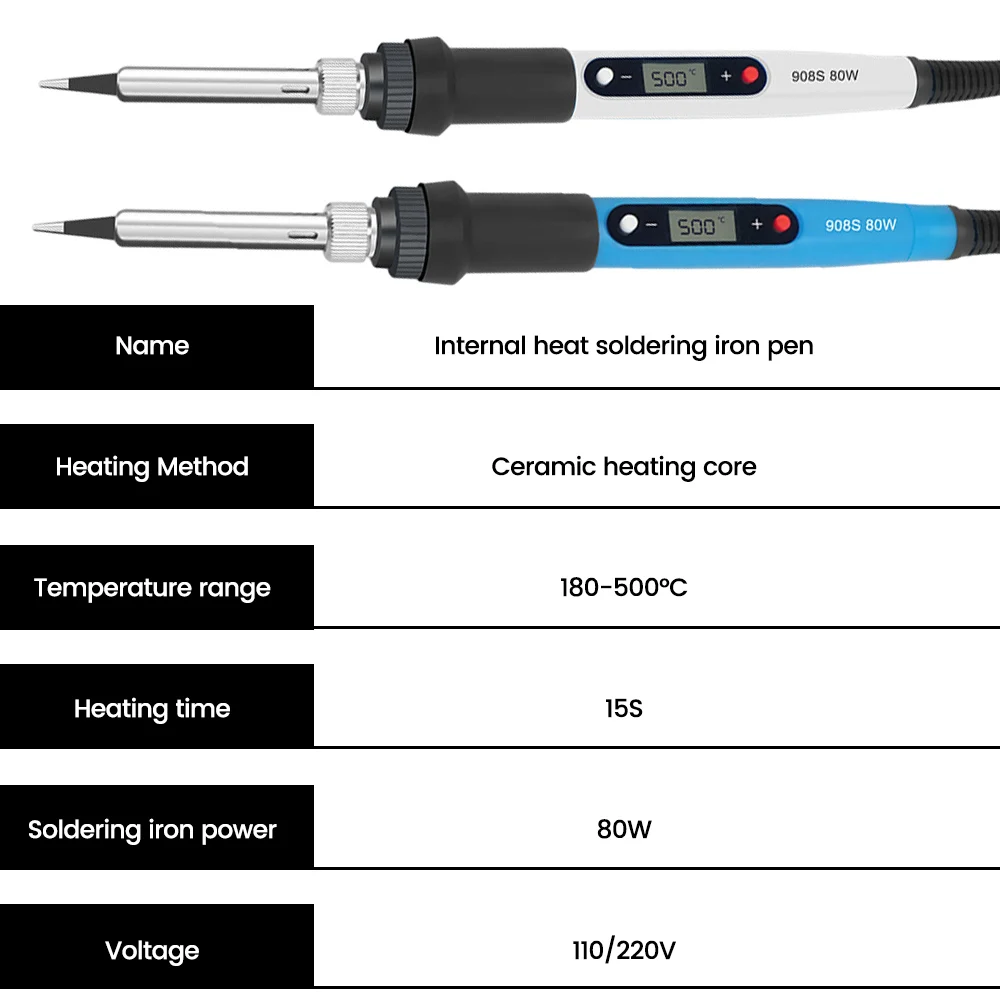 ปากกาเครื่องเชื่อมเหล็กความร้อนภายใน80W 180-500 ℃ สถานีเชื่อมความร้อนอย่างรวดเร็วจอแสดงผลดิจิตอลสำหรับซ่อม PCB