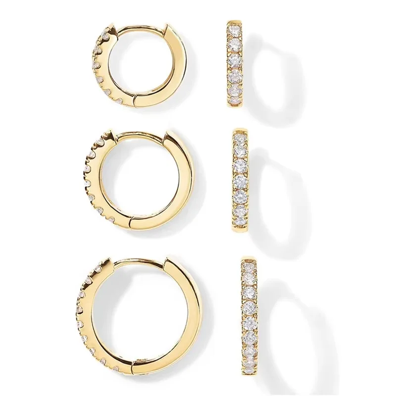 6 Stück/Set 925 Sterling Silber 18k Vergoldete Kleine Zirkonia Huggie Creolen für Damen Hochzeit Party Schmuck Geschenk