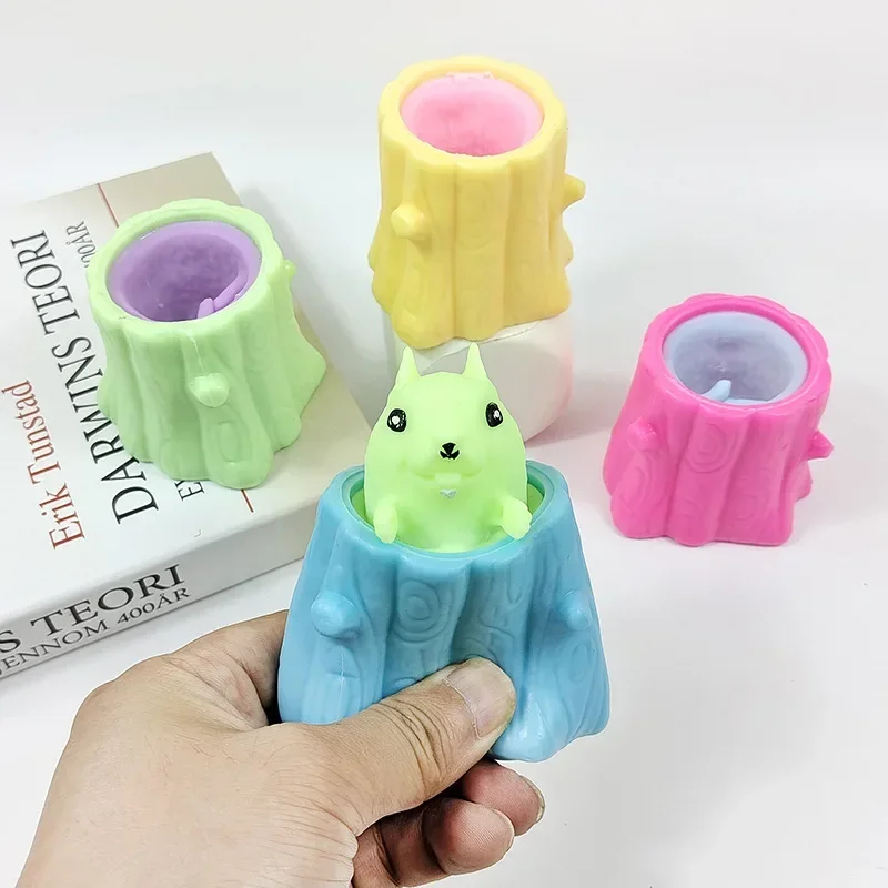 Pop Up Squirrel FunnySqueeze Anti-stress Toy Hide and Seek Figures Stress Relief Fidget Toys for Adult