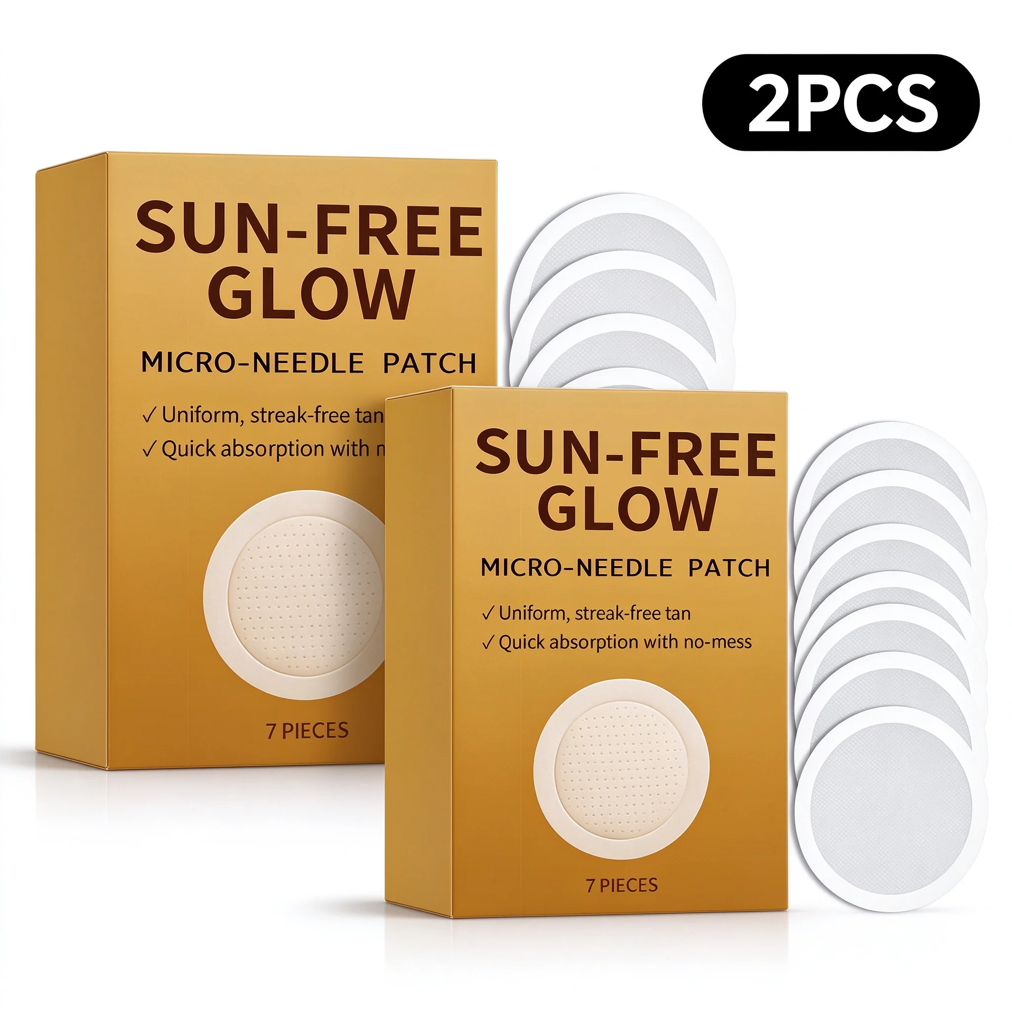 SUN-FREE GLOW Micro-Needle Tanning Patch - Facial Self Tanner with DHA & Erythrulose - Streak-Free Natural Bronzing, Gentle Non-Irritating - 7 Patches per Box, for Cheeks, Forehead & Chin