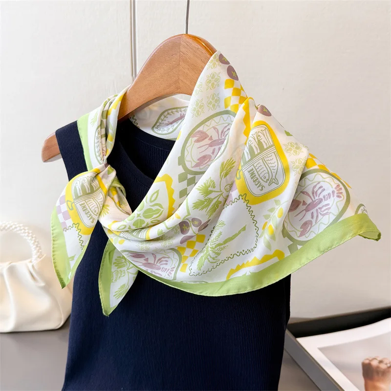

Satin Square Scarf Women Muslim Hijab Elegant Print Silk Neckerchief Shawl Wrap Headband Handle Hair Accessories Foulard Bandana