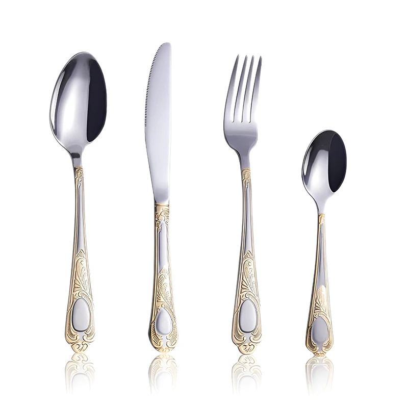 1/4/6set Dinnerware Set Vintage Western Gold Plated Dinner Fork Knife Golden Cutlery Set Stainless Steel Engraving Tableware