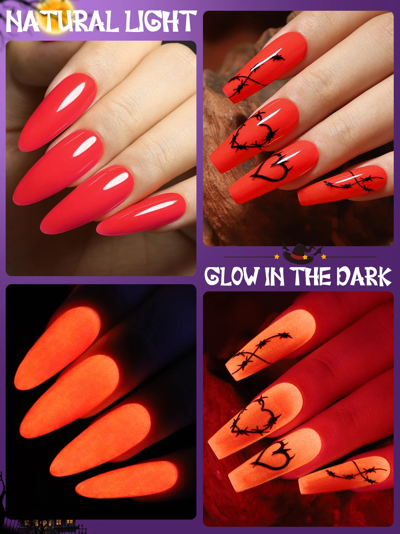 YOKEFELLOW Glow in the Dark Gel Nail Polish 10ML Fluorescent Neon Orange Glow UV Gel Polish Nail Art for Halloween Women Girls