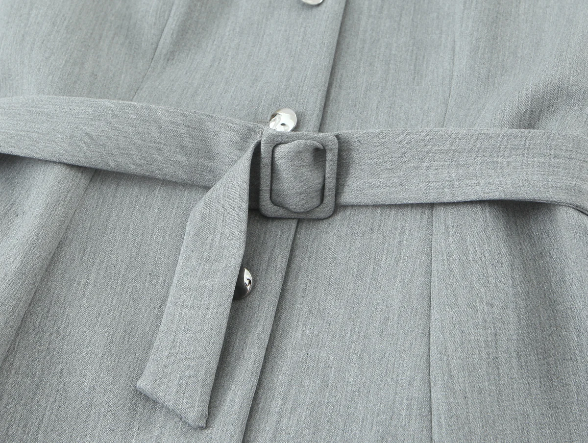 Nieuwe all-season feestjurk elegante satijnen effen kleur damesjurk met riemdetail ronde hals ontwerp