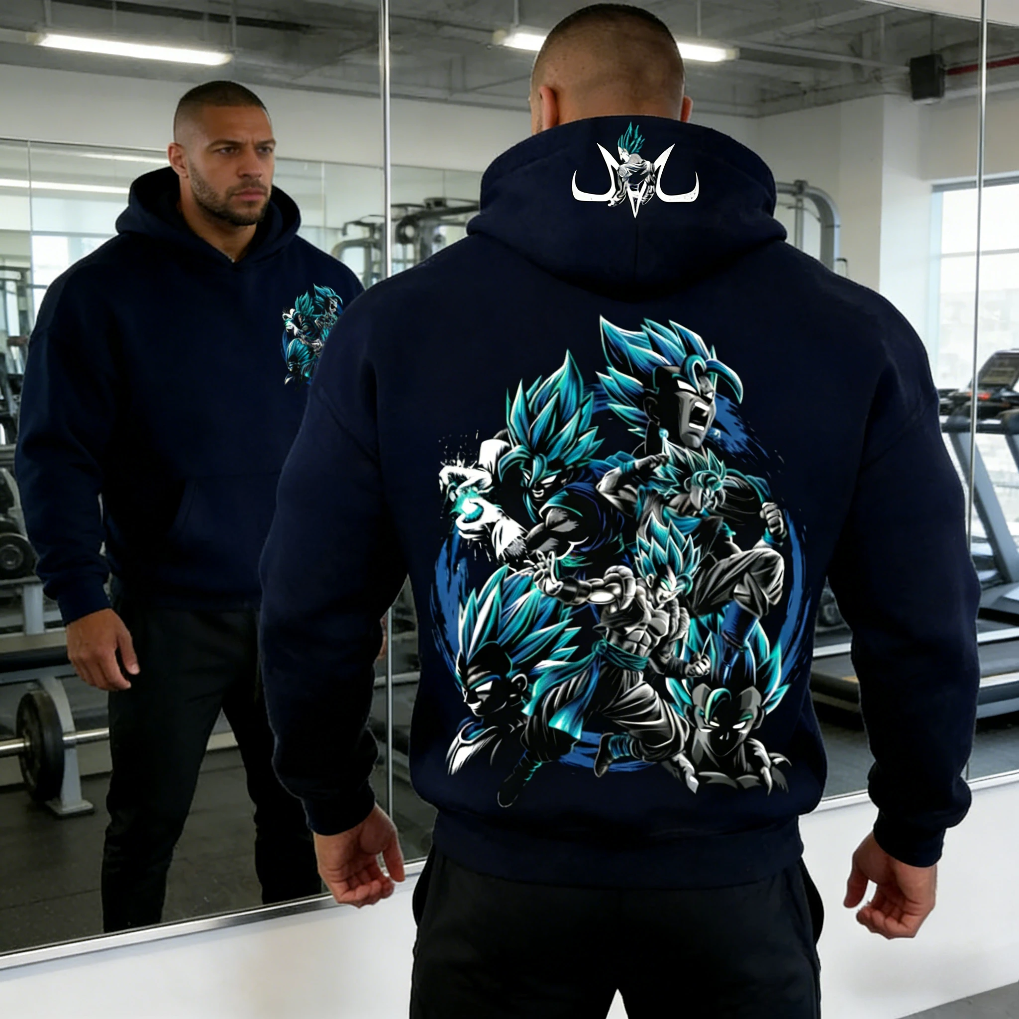 2026 Herbst/Winter Dragon Ball Retro 100% Baumwoll-Hoodie Super Saiyan Blue Forms Collage Print Gym Big Guy Retro für Herren und Damen