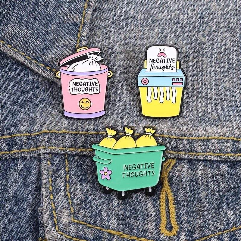 Lapel Pin Healing Series Throwing Away Troubles Trash Can Brooch Cartoon Shredder Shaped Metal Brooch Student Accessory