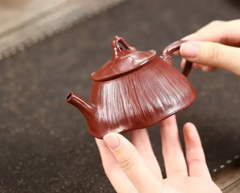 120cc Yixing Purple Clay Pot Artisan Handmade Original Mine Red Skin Dragon Lotus Teapot