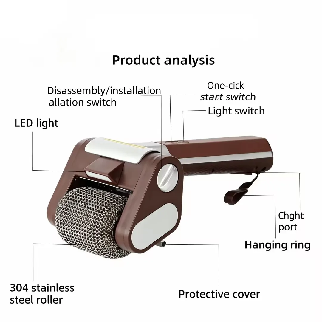 

AW01 Power Rechargeable Food Grade Stainless Steel Spinning Electric Grill Brush Plastic Durable Eco-Friendly Long Handle