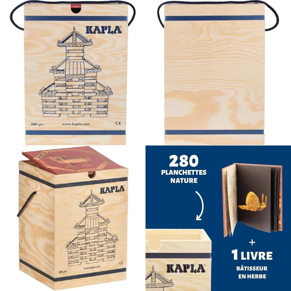 Blocchi da costruzione in legno KAPLA - 280 pezzi con scatola portaoggetti e guida artistica dai 3 anni in su