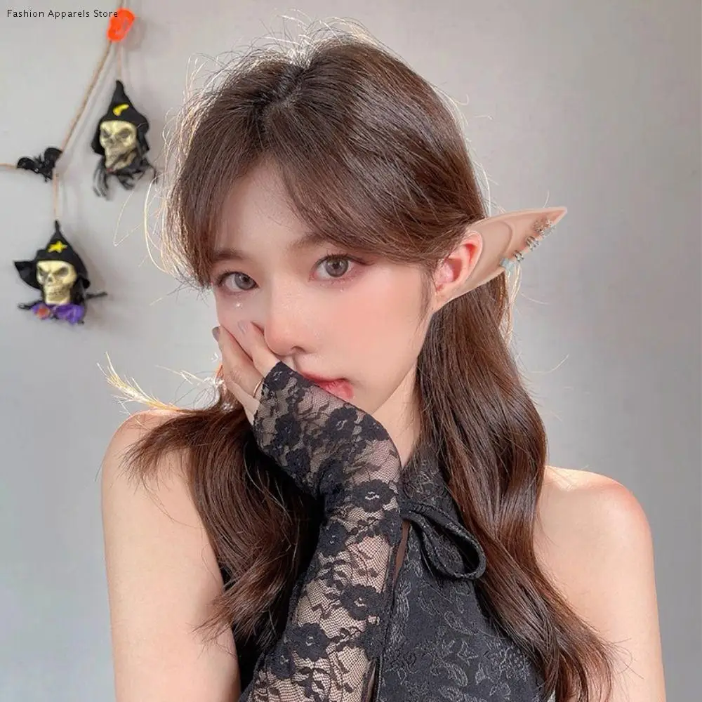 

1pair Cute Latex Elf Ears with Earring Cross False Ears Non-pierced Women Earrings Ear Cuff Jewelry Photography Props