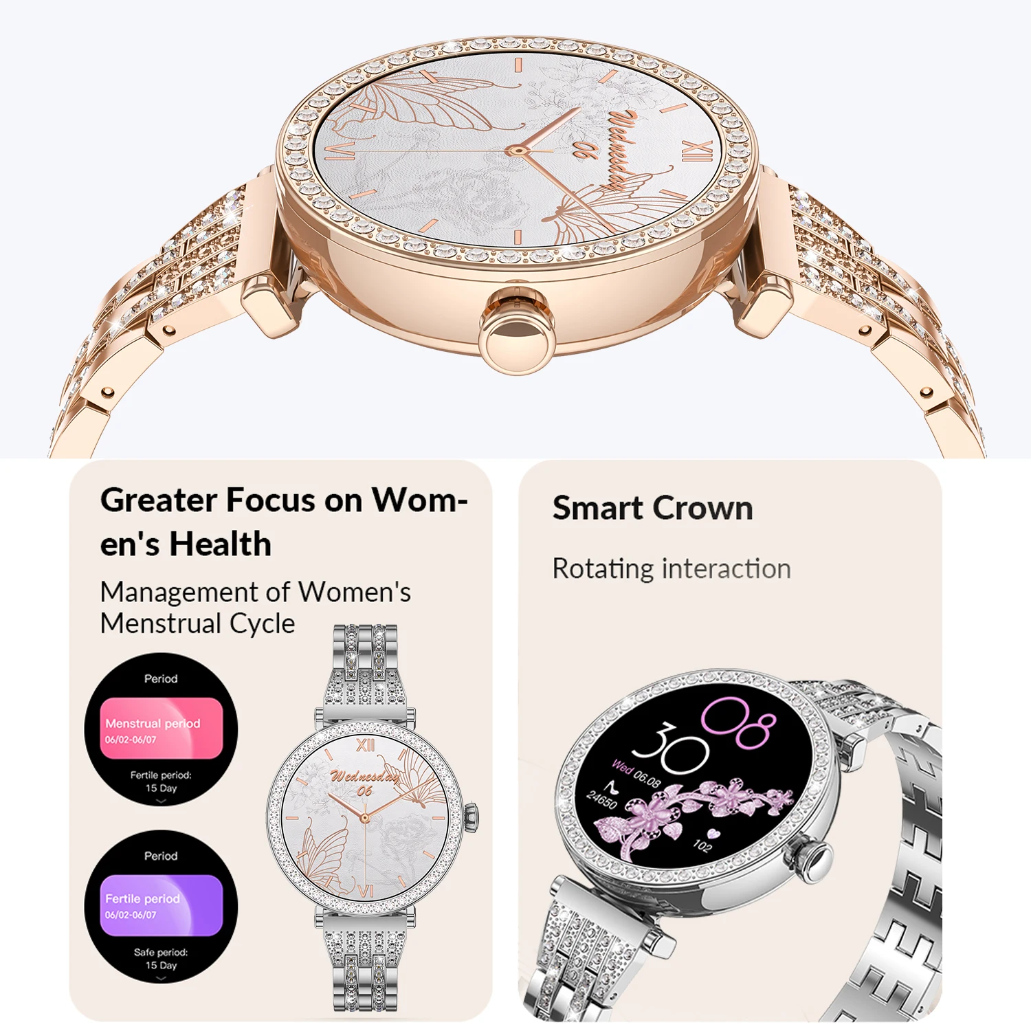 For V602C High Quality Luxury Round Dial Ladie Woman Smartwatch Touch Screen Watch Rohs Women IP68 Waterproof Female Smart Watch