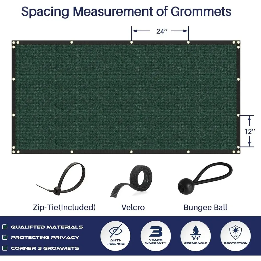 غطاء شبكي من القماش الشبكي لشاشة الخصوصية شديدة التحمل مع حلقات نحاسية لسطح حوض السباحة في الحديقة الخارجية، مقاس 8 × 100 بوصة باللون الأخضر #6