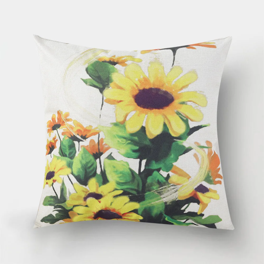 Sunflower Pillowcase Flowers Print Cushion Cover Plant Pillow Cover Home Sofa Decorative Throw Pillow Case Pillows Decor Home