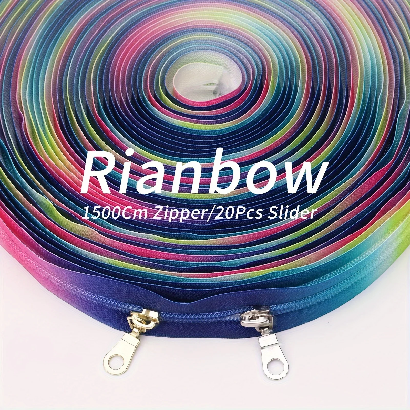 (Blau-lila Regenbogen-Reißverschluss), ein Satz 1500 cm/591 Zoll Reißverschlüsse mit 20 Reißverschlussköpfen, Nr. 5-Bonbon-Regenbogen-Reißverschluss