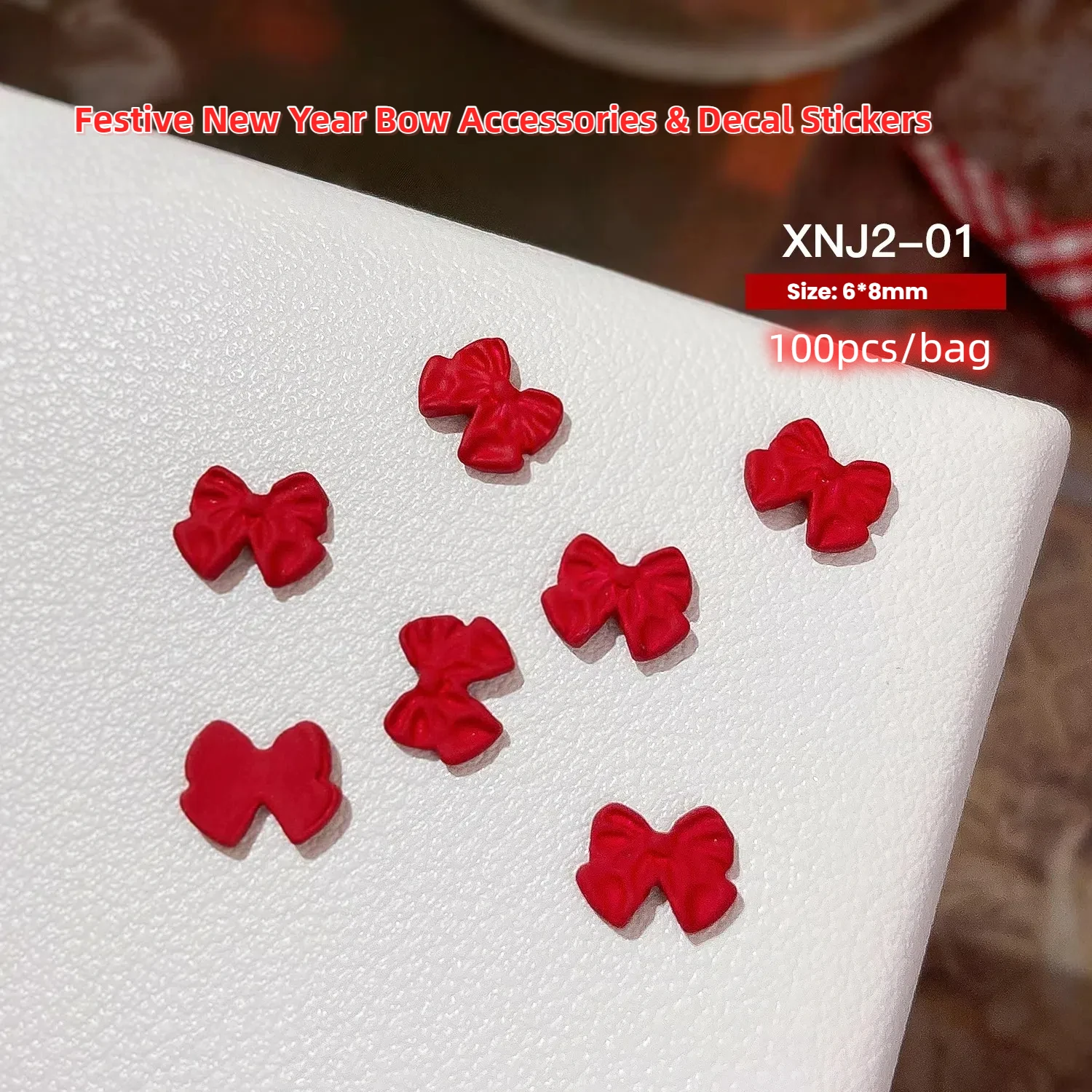 100 stuks Nieuwjaar Rode Matte Boog Nagelaccessoires Strass Parel Nail Art Decoraties Legering Lint manicure Stickers Nagelbedels