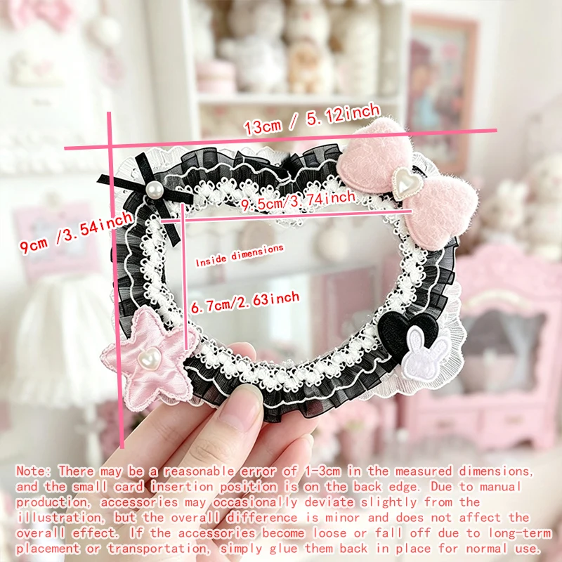 Heart Lace Photocard Holder 3 Inch Clear PVC Window Polaroid Photo Card Display Frame Lolita Decor Card Protector Collectible Fan Trading Card Display Ornament Hollow Heart Card Sleeve Star Rabbit Motif