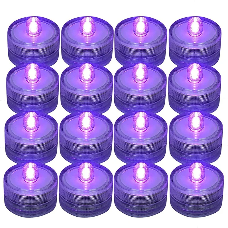 Quality 12Pcs Submersible LED Light,Purple Waterproof Flameless Candle Tea Lights,Underwater Battery Operated Seasonal Festival