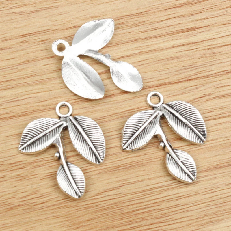 10pcs 27x23mm Antique Silver Plated and Bronze Plated Leaf Style Handmade Charms Pendant:DIY for bracelet necklace