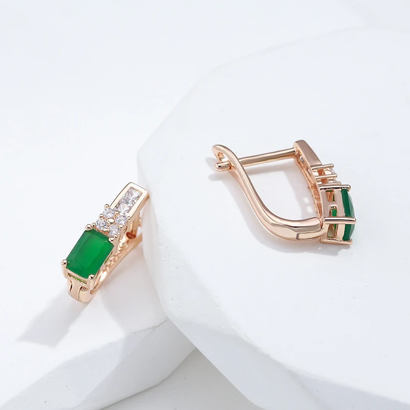 Kinel Hot 585 Rose Gold Color Bride Wedding Earring Fashion Green Natural Zircon Drop Earring Daily Fine Vintage  Jewelry