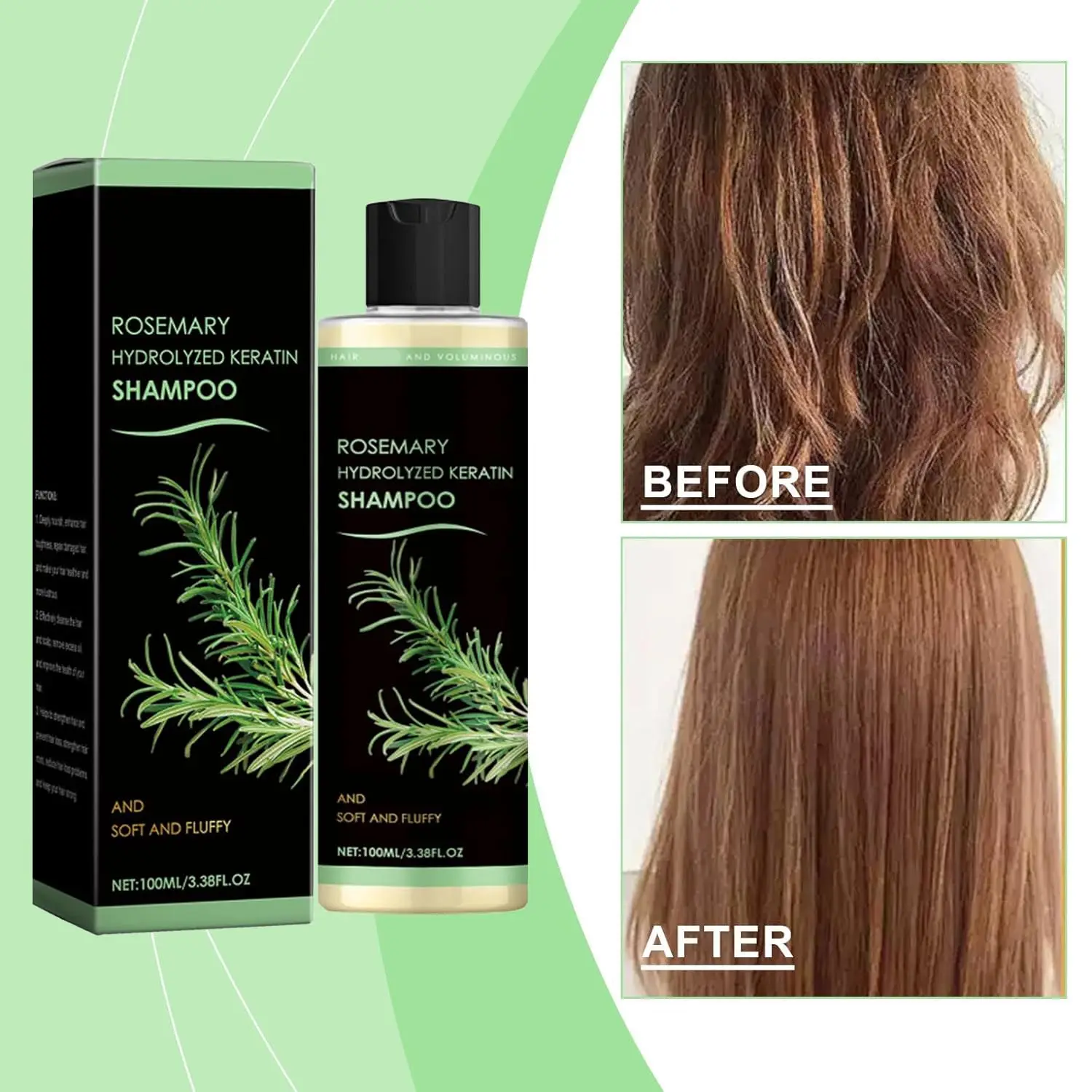 

1 шт. Шампунь для роста волос с розмарином, шампунь с гидролизованным кератином и розмарином для женщин, против истончения и для восстановления волос