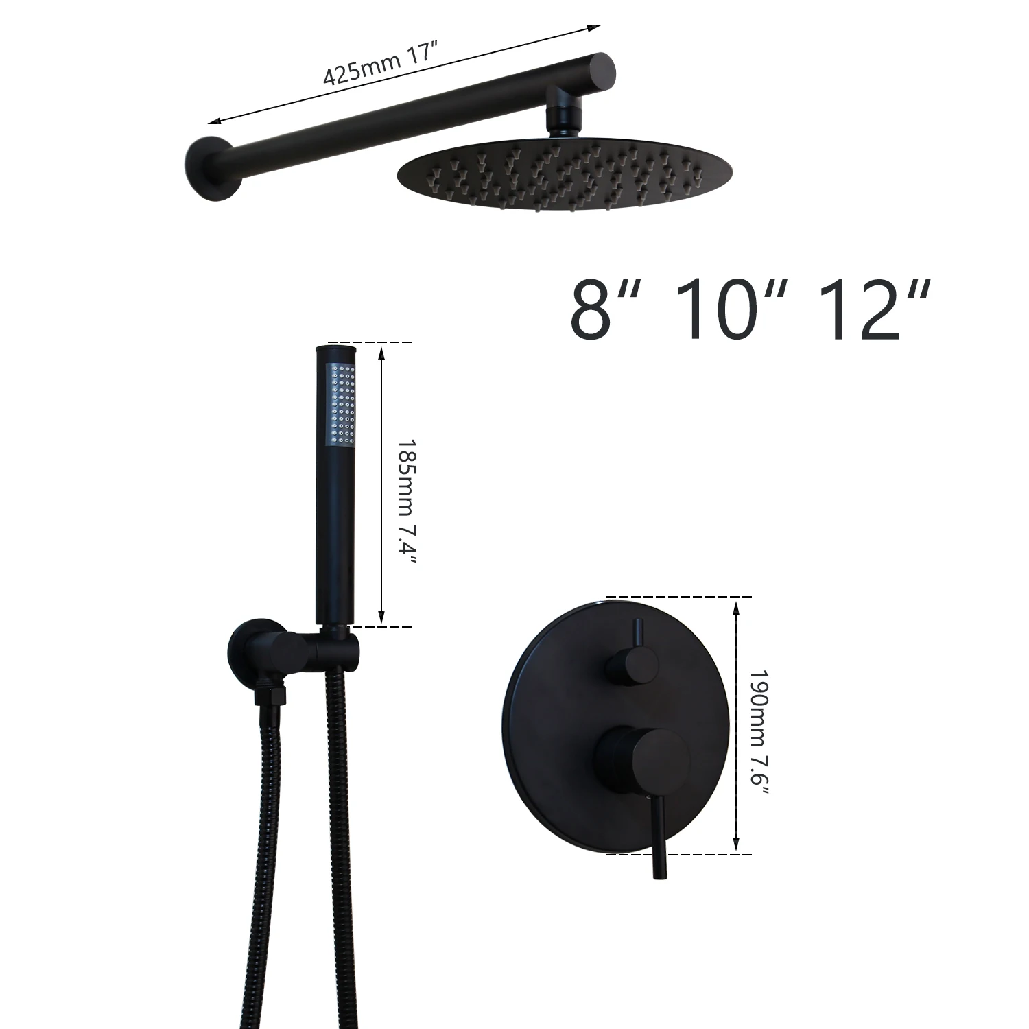 KEMAIDI Ultra-thin Shower Head Black 8 10 12 inch Wall Mounted Bathroom Rainfall faucet Sets Head Hand Shower Set