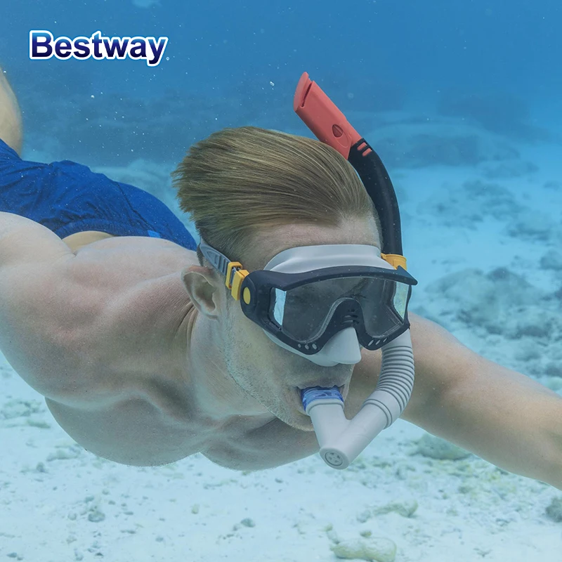Bestway 24068 แว่นตาดําน้ําตื้นระดับพรีเมียมสําหรับผู้ชายและผู้หญิงพร้อมมุมมองมุมกว้าง - หน้ากากซิลิโคนกรอบใหญ่