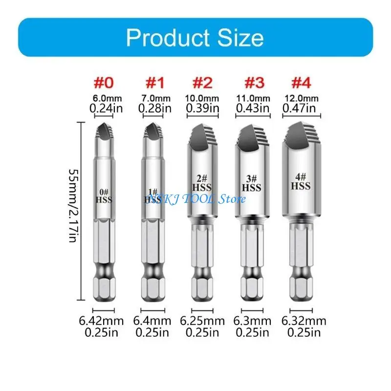 L8RC Tornillo acero carbono Conjunto 5 para extracción sin esfuerzo tornillos oxidados o despojados en diferentes