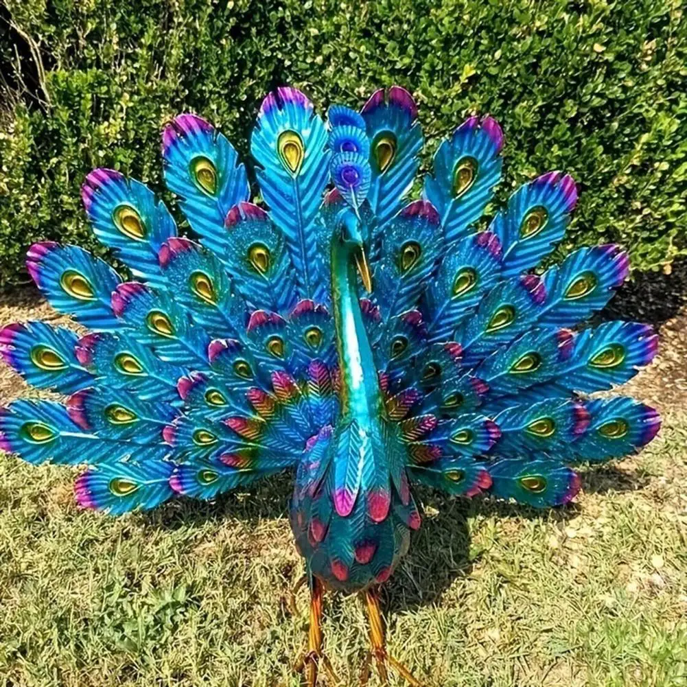 43*33cm Metal Peacock Statue Garden Decor Peacock Sculpture Outdoor Peacock Spreading Its Tail Statue For Lawn Yard Decoration
