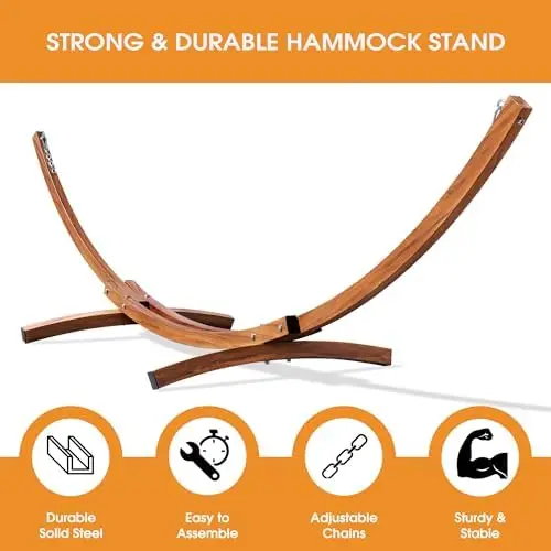 Lazy Daze 12 Ft Double Quick Dry Hammock with Curved Steel Wood Grain Stand | Heavy Duty Weather-resistant Arc Stand