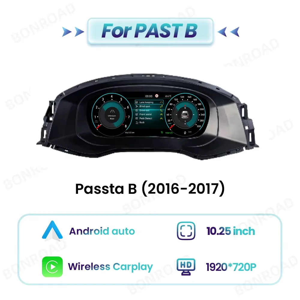 12,3 inch LCD digitaal dashboardcluster voor VW Golf 6 7 MK7 Passat B6 B8 B7 US-versie draadloze CarPlay Android Auto instrumentenpaneel