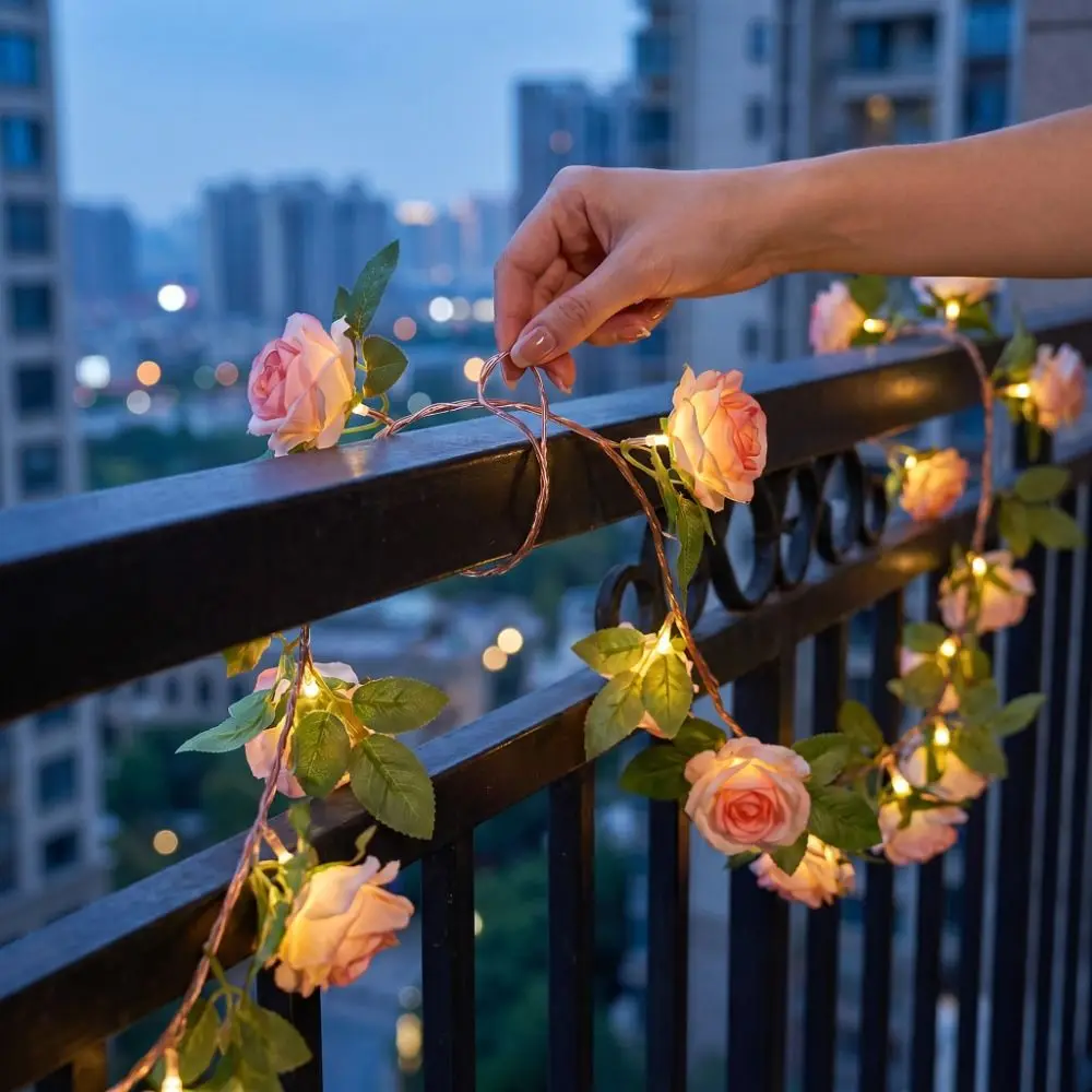 LED LED Rose Lights Artificial Rose Floral Garland Artificial Flower String Lights Waterproof Simulation Floral Vine