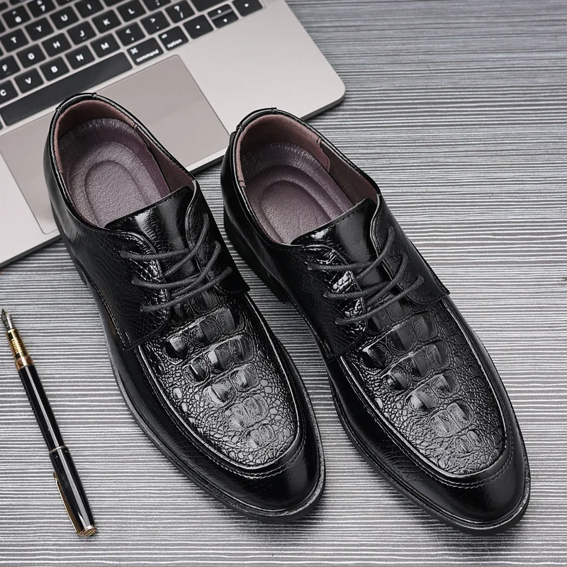 Casual Business Shoes for Men Crocodile PU Leather Men Dress Shoes for Male Formal Style Wedding Oxfords Lace Up Shoes Plus Size