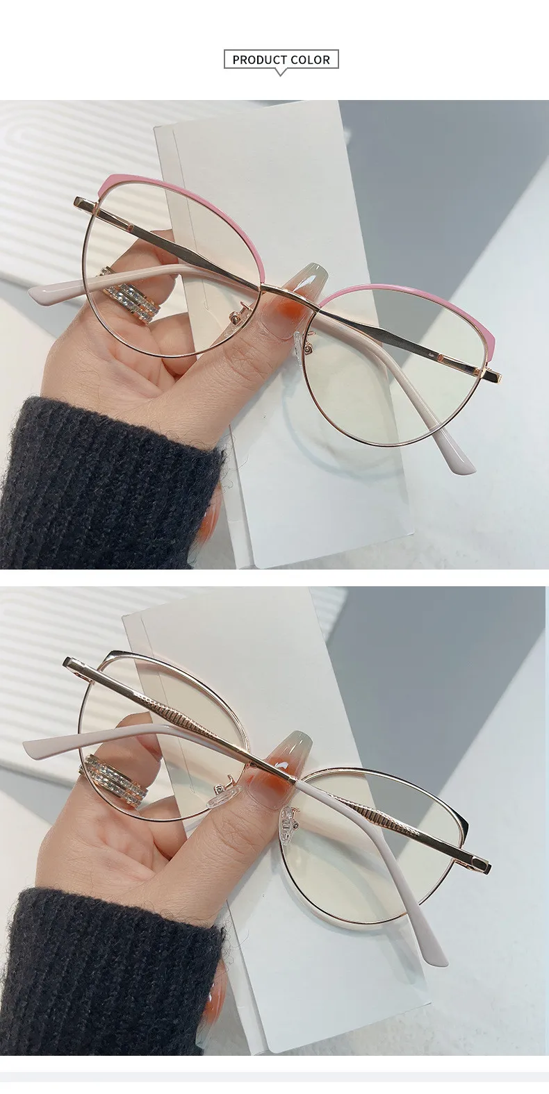Marken design Retro runde Katzenauge Metall Mädchen Rahmen photo chrome Anti-Blaulicht Computer Frauen Lesebrille Grad 0 ~ 6 – Detail 12