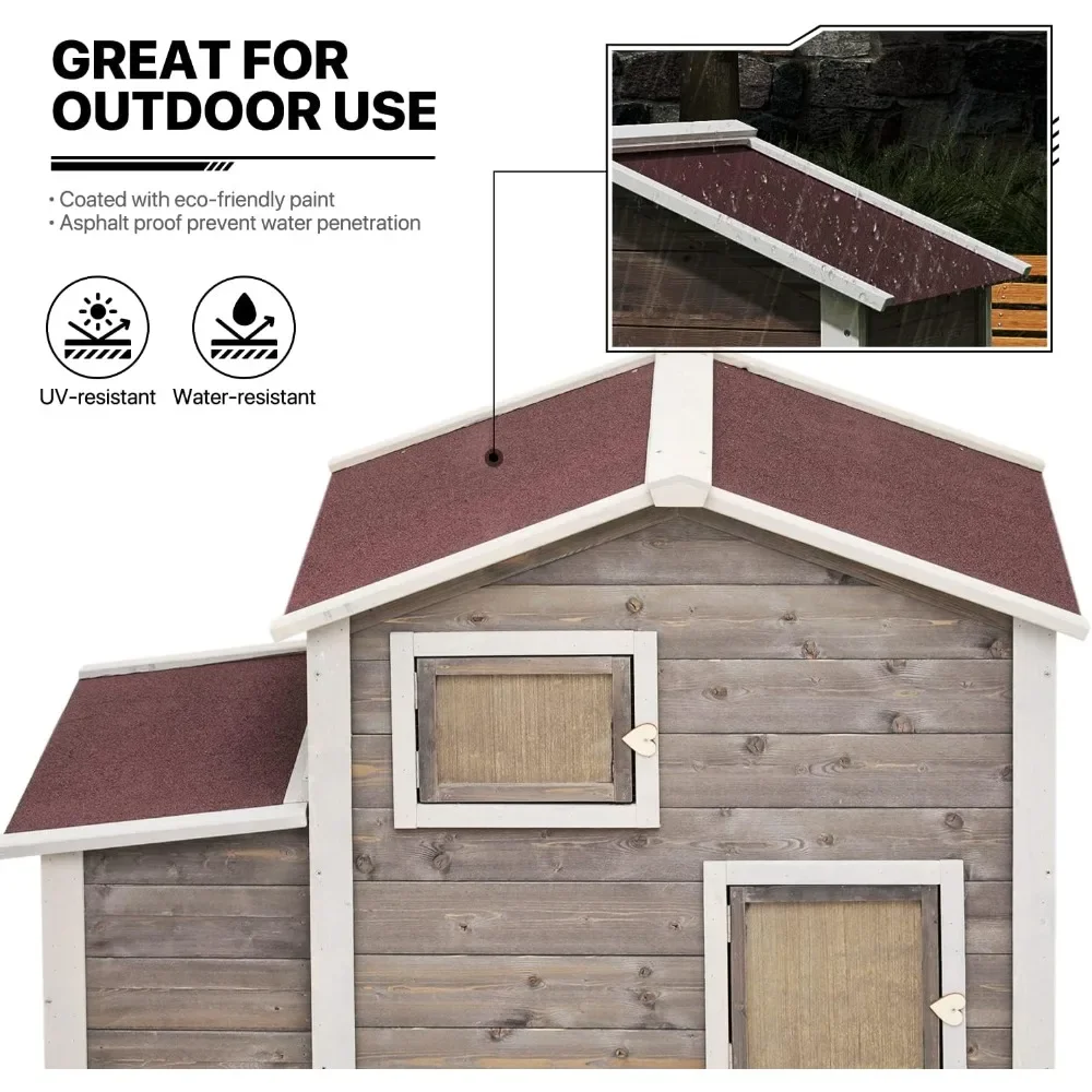 Chicken coop nesting box, detachable bottom wooden poultry cage, waterproof roof poultry cage with perch pole and ramp