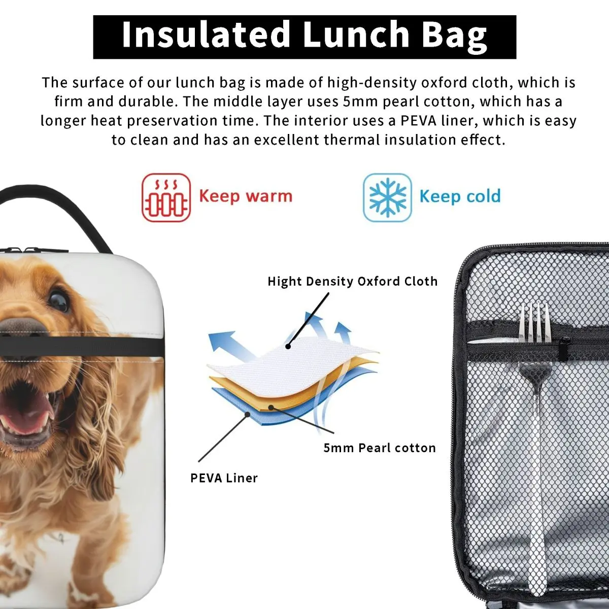 Tail Wagging Wisdom_ Nurturing Your Cocker Spaniel Spirit Insulated Lunch Bag for Women Children Food Boxes Thermal Lunch Box
