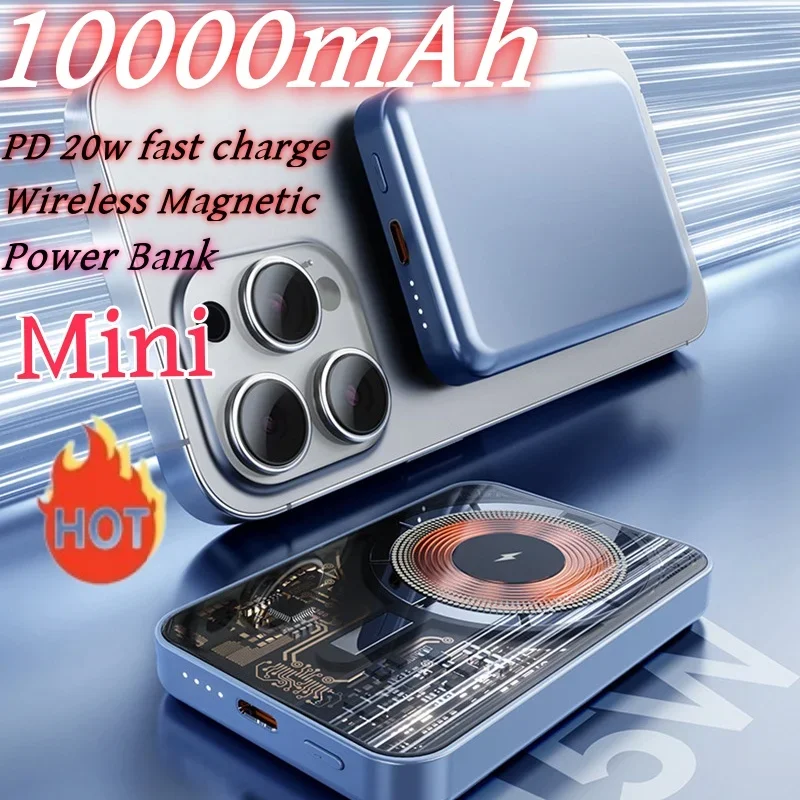 100000mAh Mini Power Bank Macsafe Wireless Spare Battery Portable Type C Fast Charger Powerbank for Iphone Samsung Xiaomi