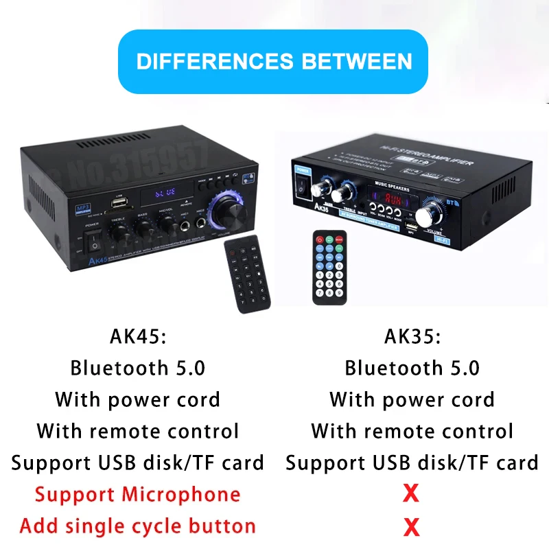 AK35/AK45 800W Power Amplifier 2 Channel Bluetooth Mini Hifi Sound Amplifiers For Home Cinema Karaoke Support FM USB SD Mic AMP